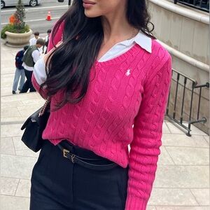 Polo Ralph Lauren V-Neck Sweater in Vibrant Pink
